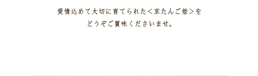 愛情込めて大切に育てられた＜京たんご姫＞をどうぞご賞味くださいませ。